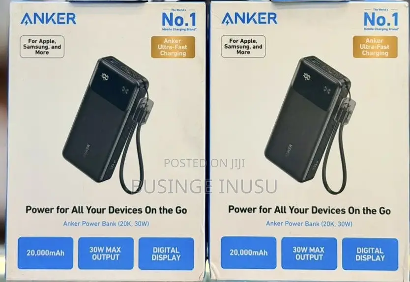 Anker30WPower Bank 20000mah Portable Charger With Built-in USB-C Cable