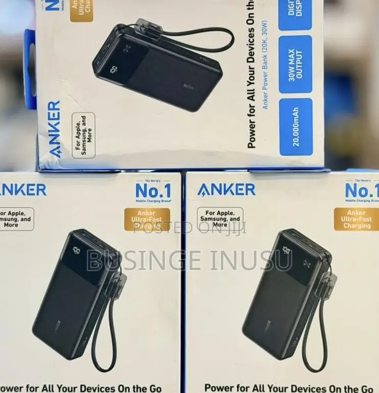 Anker30WPower Bank 20000mah Portable Charger With Built-in USB-C Cable