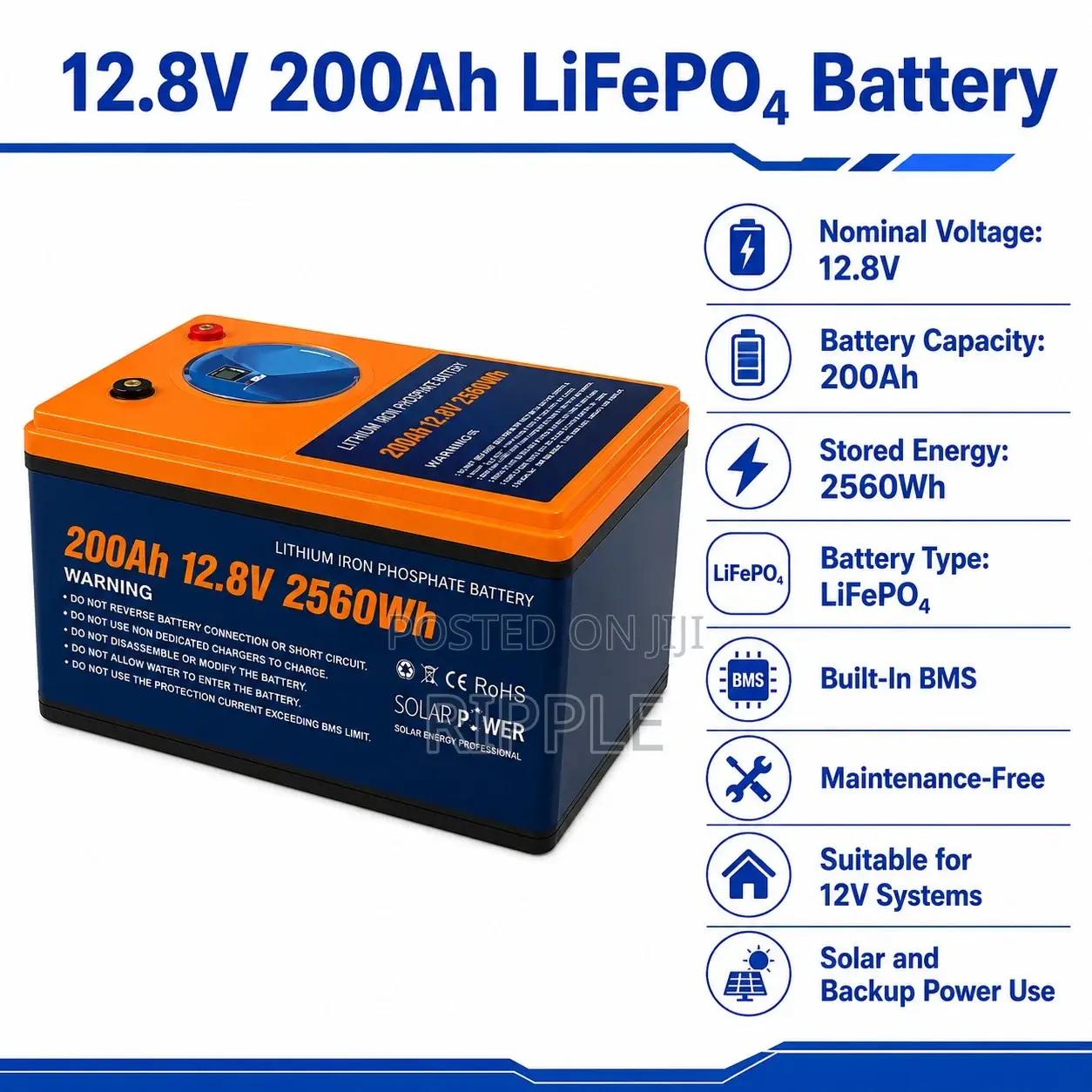 12V 200Ah LiFePO4 Lithium Battery 2560Wh Solar Backup