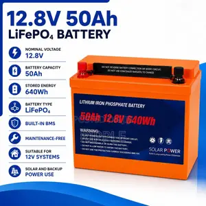 640Wh LiFePO4 Lithium Battery 50Ah Solar Backup 12V