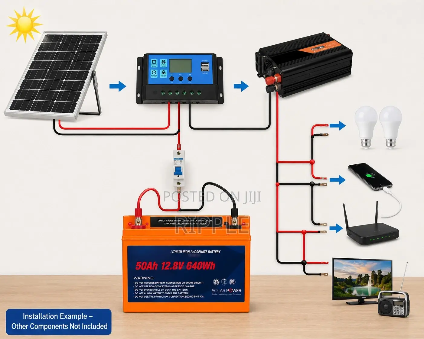 640Wh LiFePO4 Lithium Battery 50Ah Solar Backup 12V