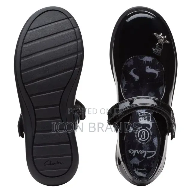 Clarks Girls ETCH FUN Black Patent Leather School Shoes