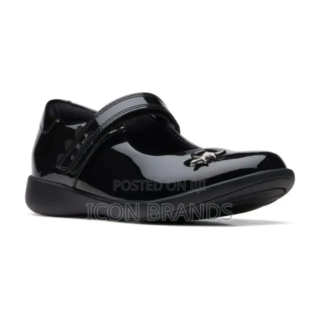 Clarks Girls ETCH FUN Black Patent Leather School Shoes