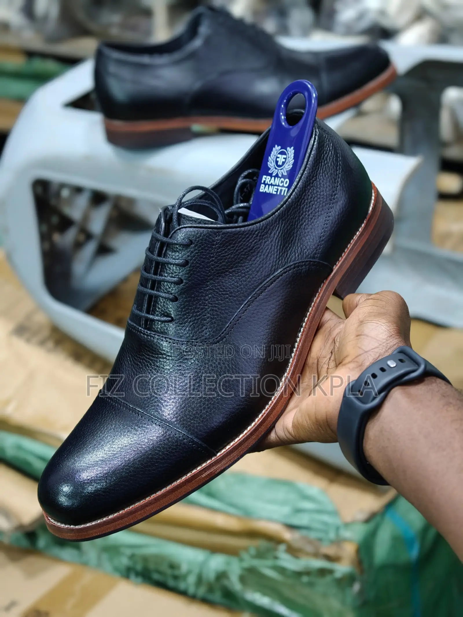 Franco Banetti Original Black Cap-Toe Oxford Shoes