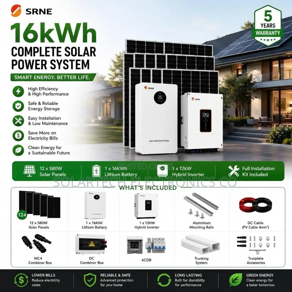 SRNE Premium 16kWh Home Solar Package With 580W Mono Panels