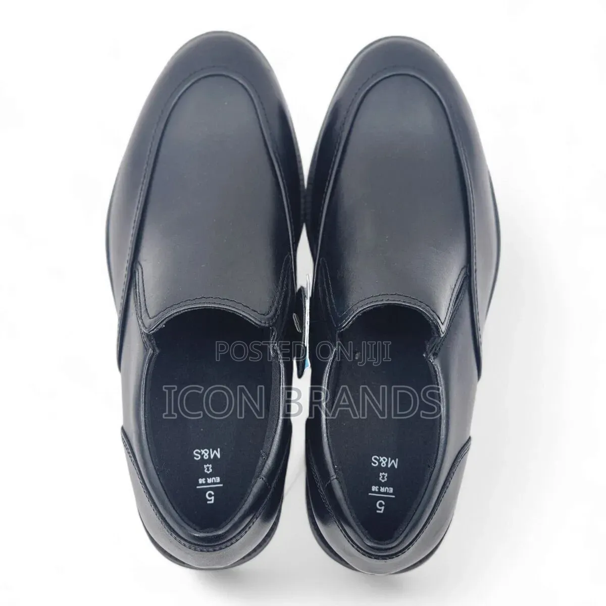 M S Black Leather School Shoes