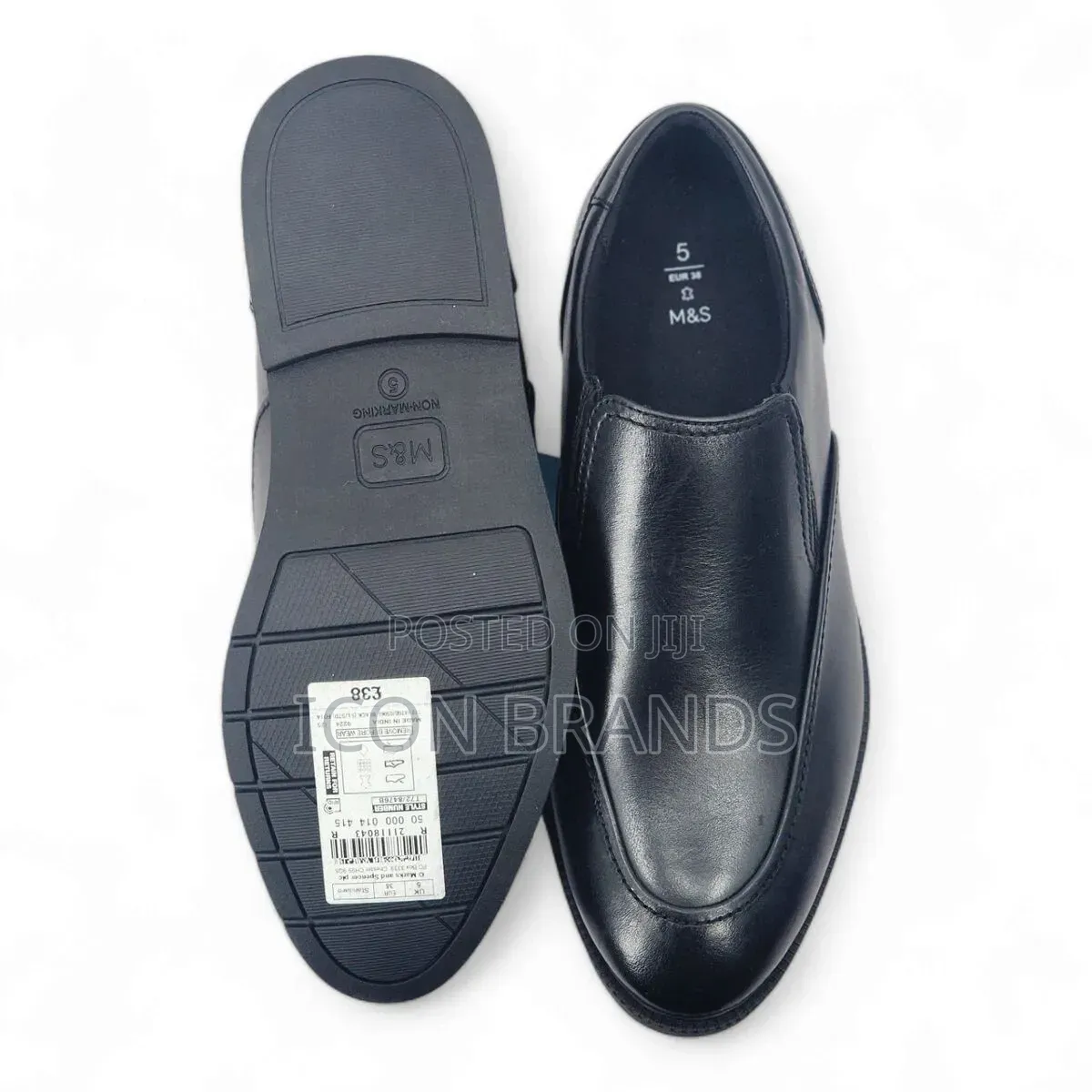 M S Black Leather School Shoes