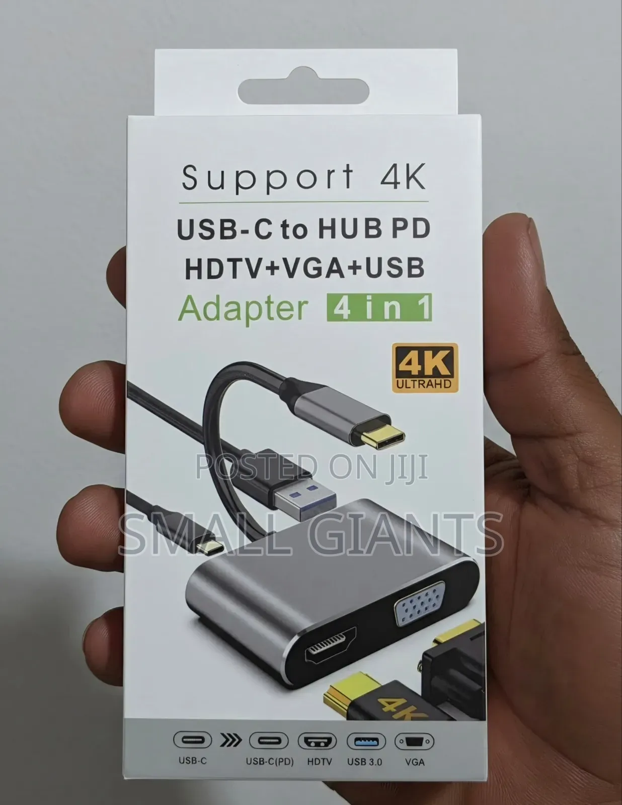 4-in-1 USB-C to HDMI (HDTV), VGA, USB 3.0, and PD Hub Adapter