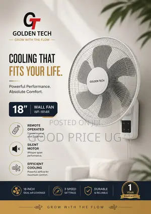 18-Inch Wall Fan Golden Tech, Remote Control