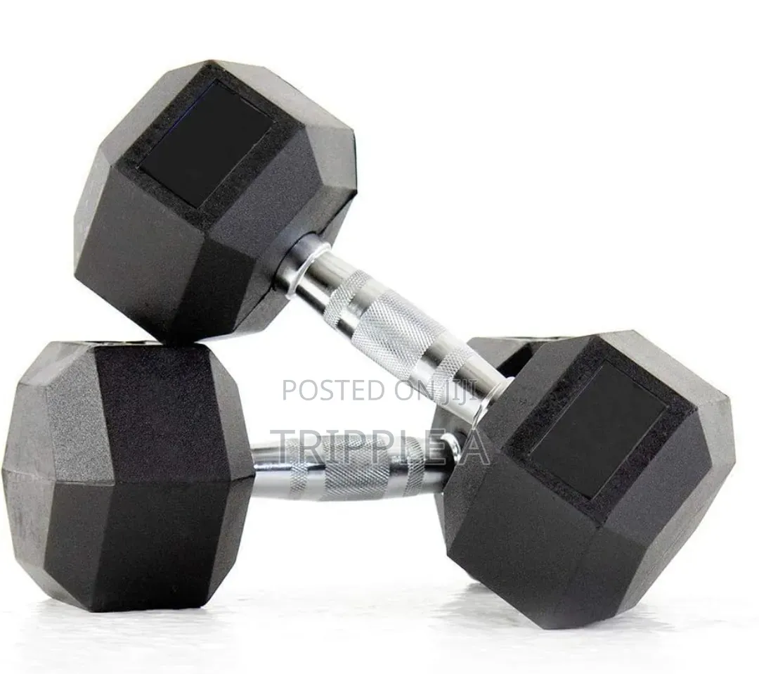 Pair of 30kg Rubber Coated Hex Dumbell