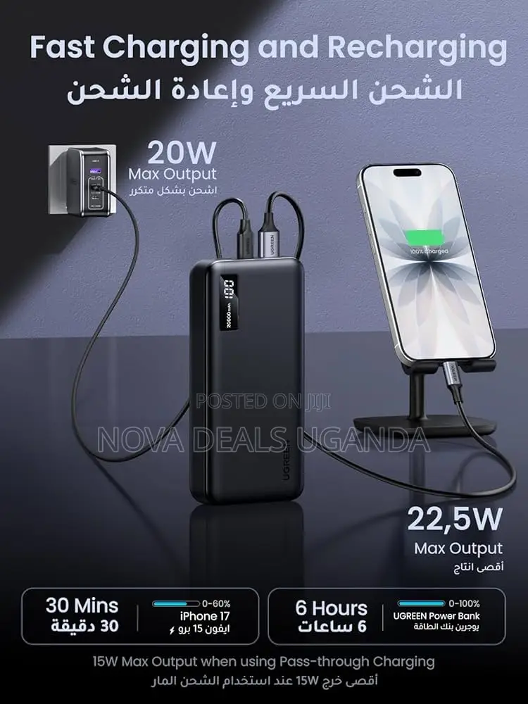 UGREEN Power Bank 20000mAh, 22.5W Portable PD 3.0 USB C Charger