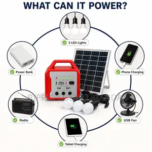 66W Solar Home Lighting Kit 3 Bulbs FM Radio USB Charging