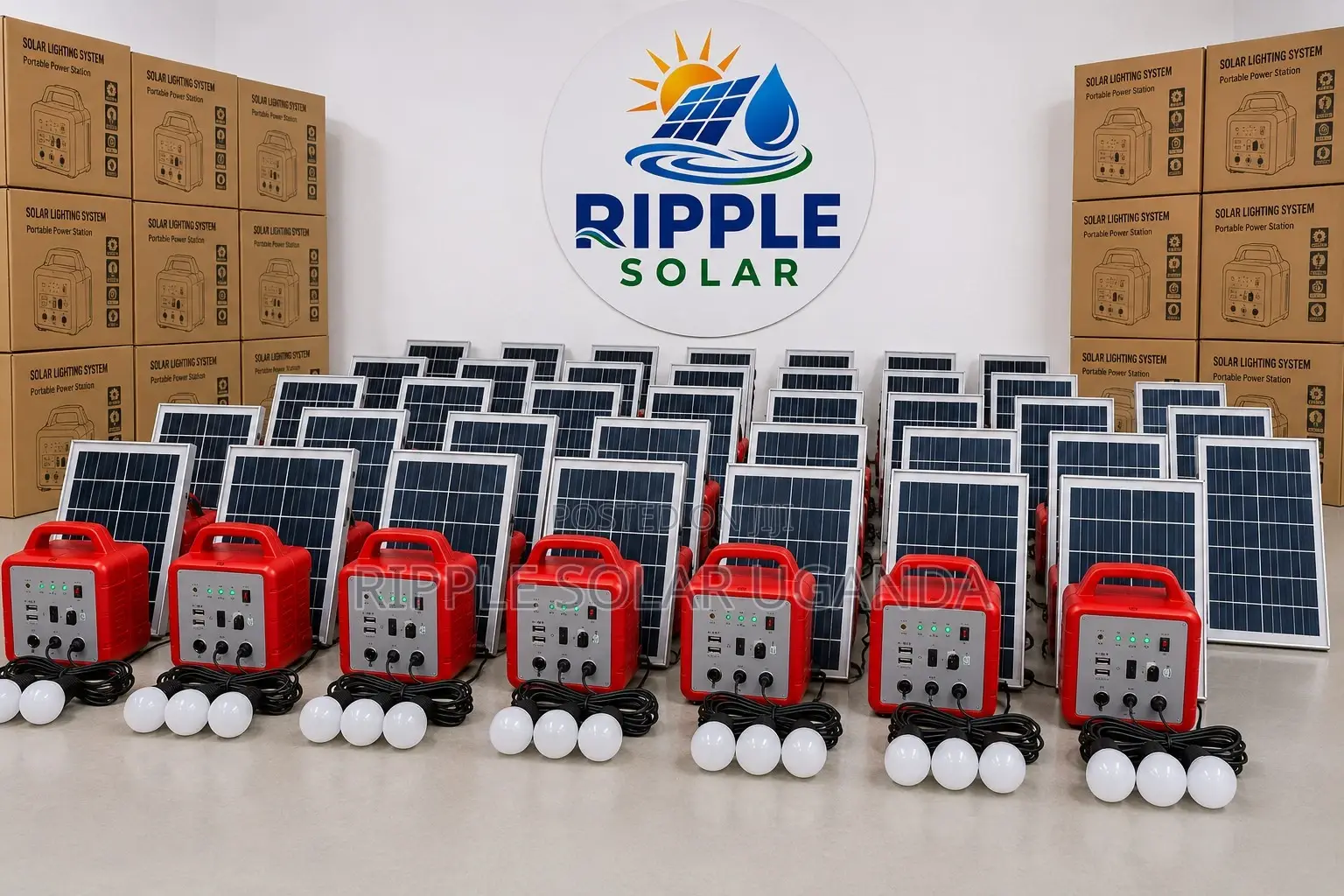 66W Solar Home Lighting Kit 3 Bulbs FM Radio USB Charging