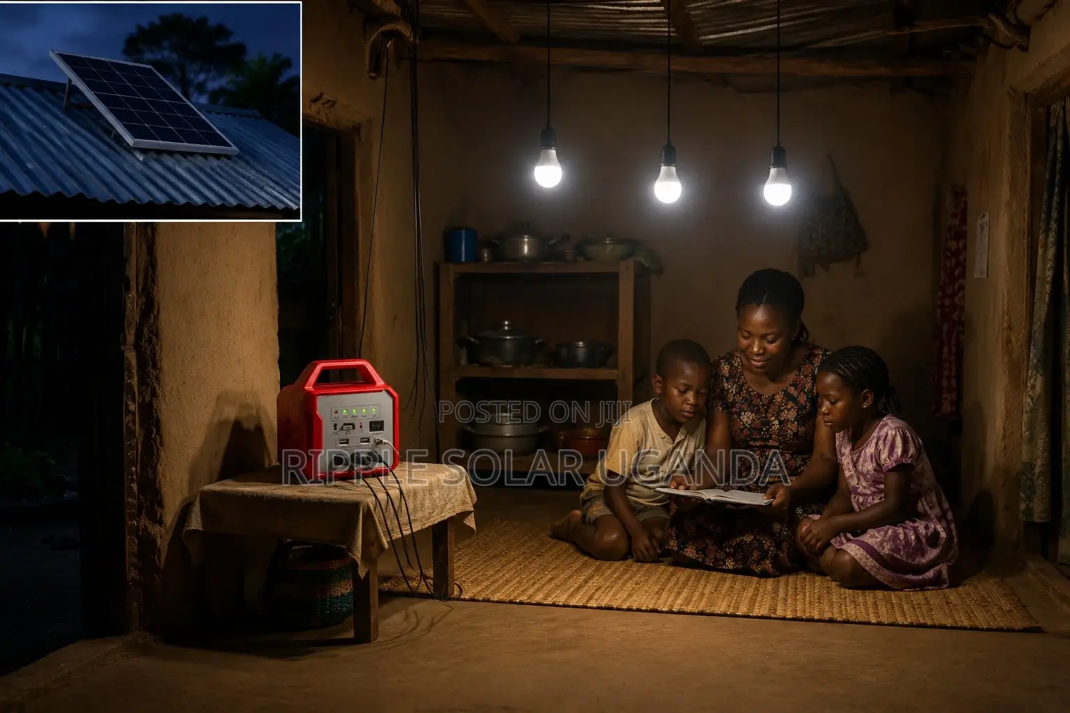 66W Solar Home Lighting Kit 3 Bulbs FM Radio USB Charging