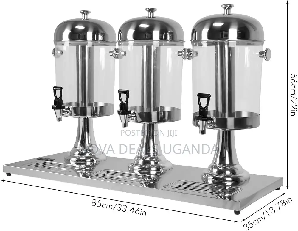 Triple Juice Dispenser, 3-Bucket 8L, Stainless Steel, With Drip Tray
