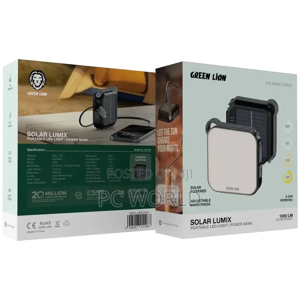 Green Lion Solar Lumix Portable LED Light With Power Bank (4000mAh)