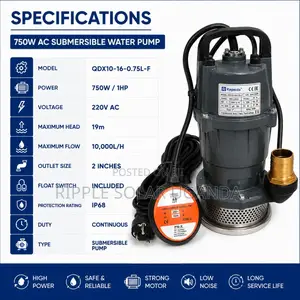 750w AC Submersible Water Pump 19m Head 10000l/H 220v