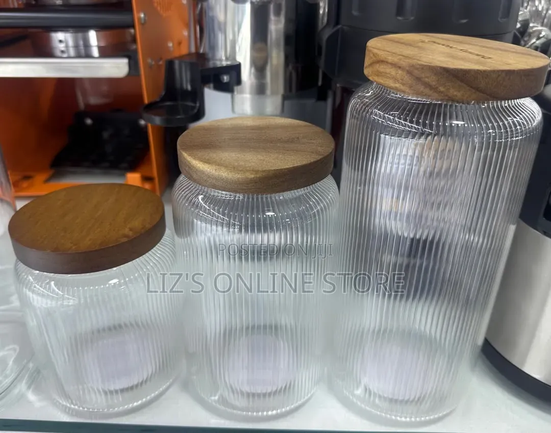 Ribbed Glass Jars With Wooden Lids