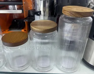 Ribbed Glass Jars With Wooden Lids