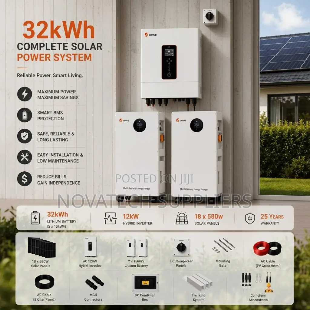 32kWh SRNE Solar System With 12kW Hybrid Inverter for Sale