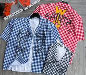 American Retro Street Style Checked Short-Sleeved Shirts