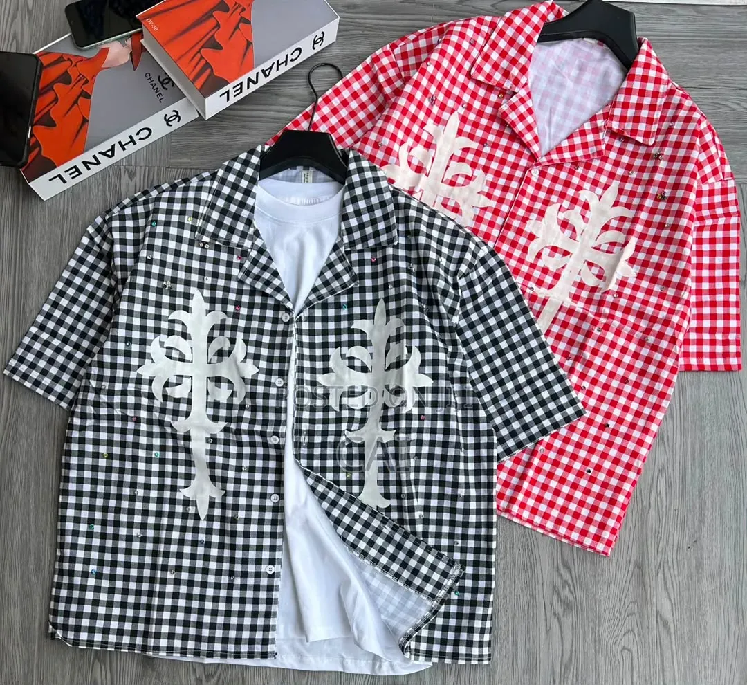 American Retro Street Style Checked Short-Sleeved Shirts