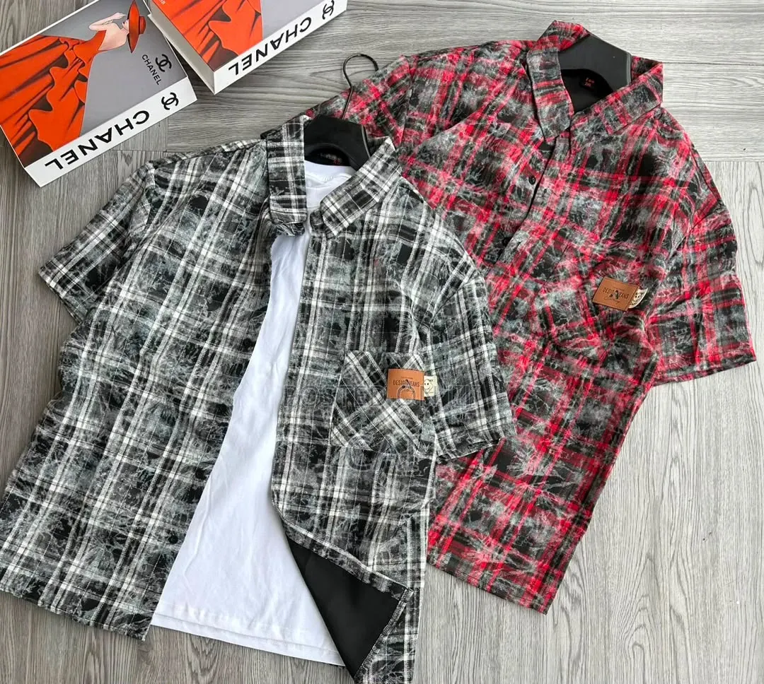 American Retro Street Style Checked Short-Sleeved Shirts