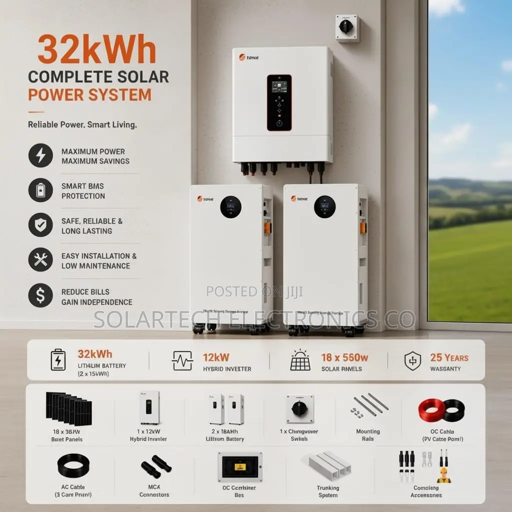 32kWh SRNE Solar System With 12kW Hybrid Inverter With All Accessories