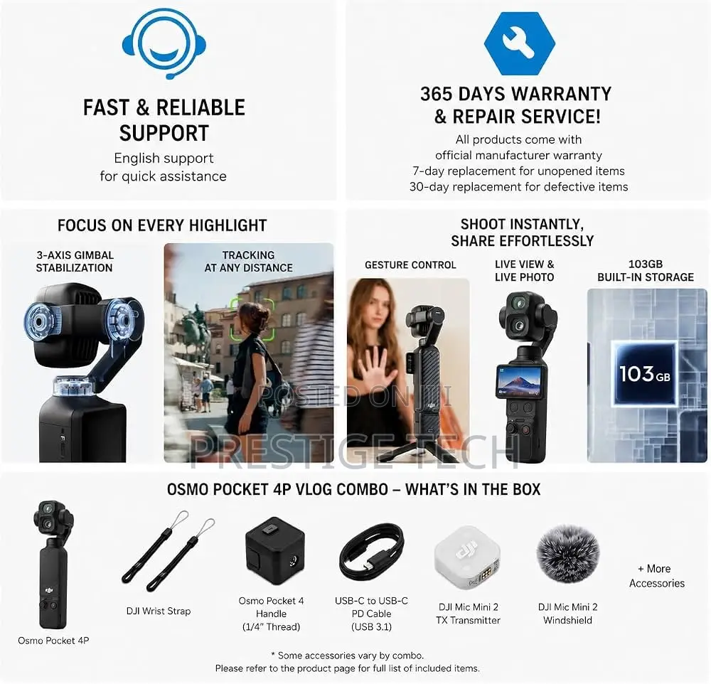 Dji Osmo Pocket 4P Vlog Combo Gimbal Camera With Mic Mini 2