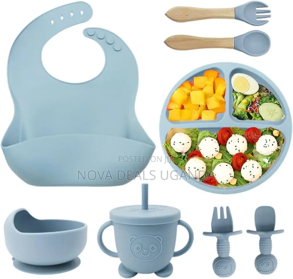 PCS Silicone Baby Feeding Set, Self Feeding Spoons Forks Sippy Cup Bib