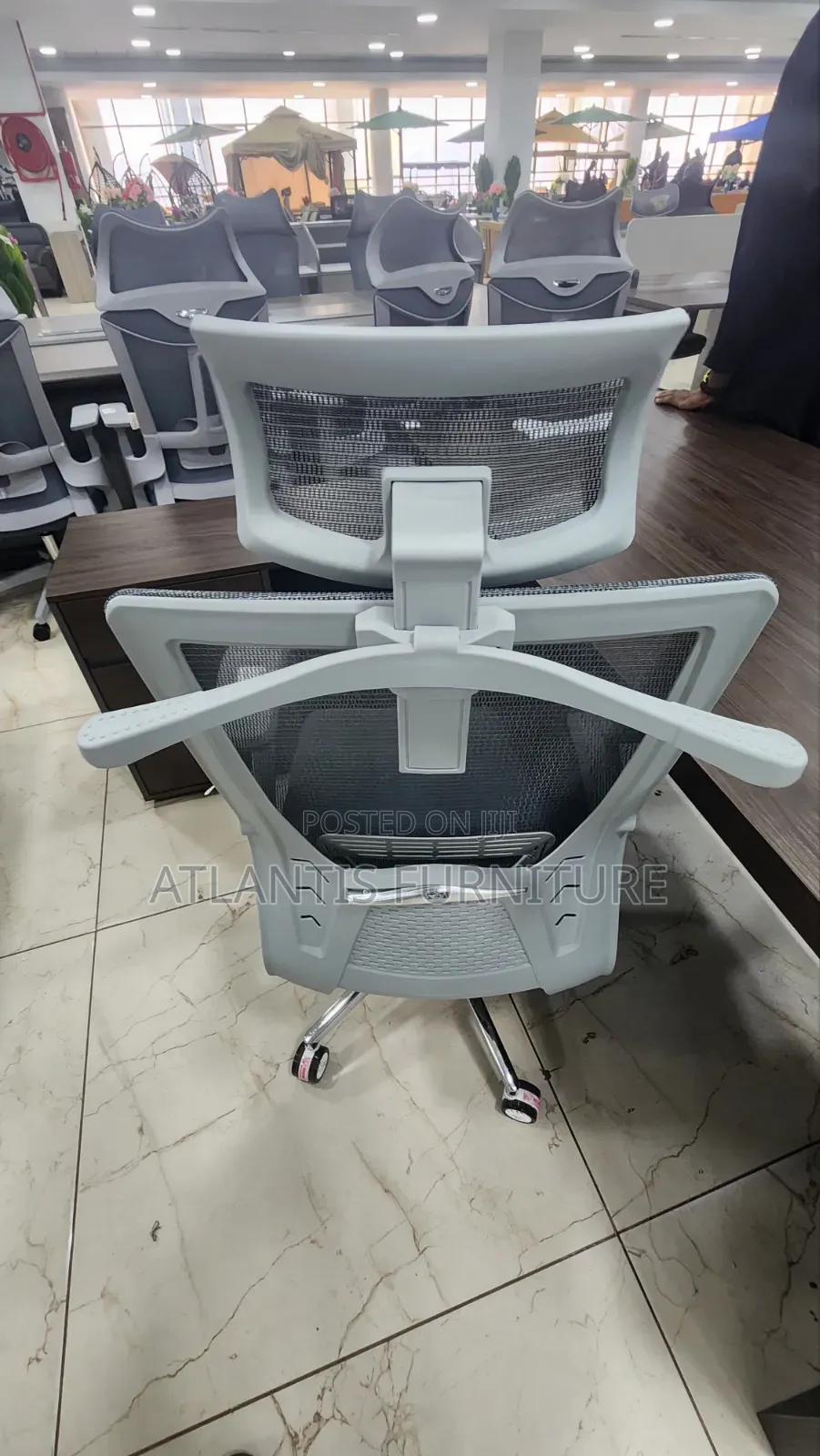 Gray Netted Office Chair With Headrest