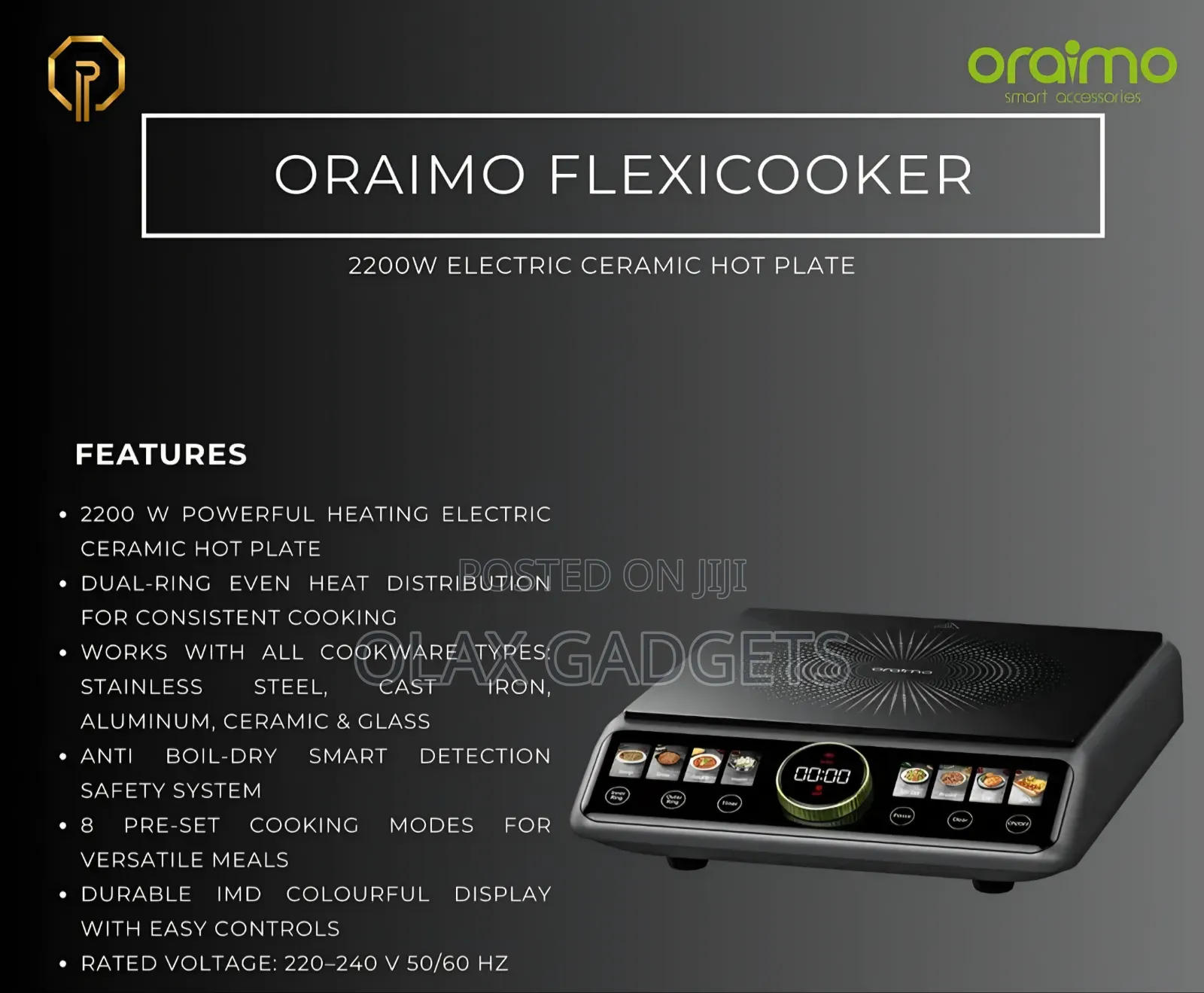 Oraimo FlexiCooker OCS-201A - 2200W Electric Ceramic Hot Plate Cooker