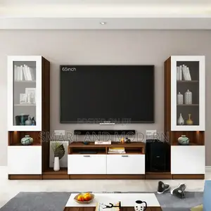 Fira TV Unit | 65 Inch TV | Walnut/ and Frosty /WhiteTV Unit Wall/