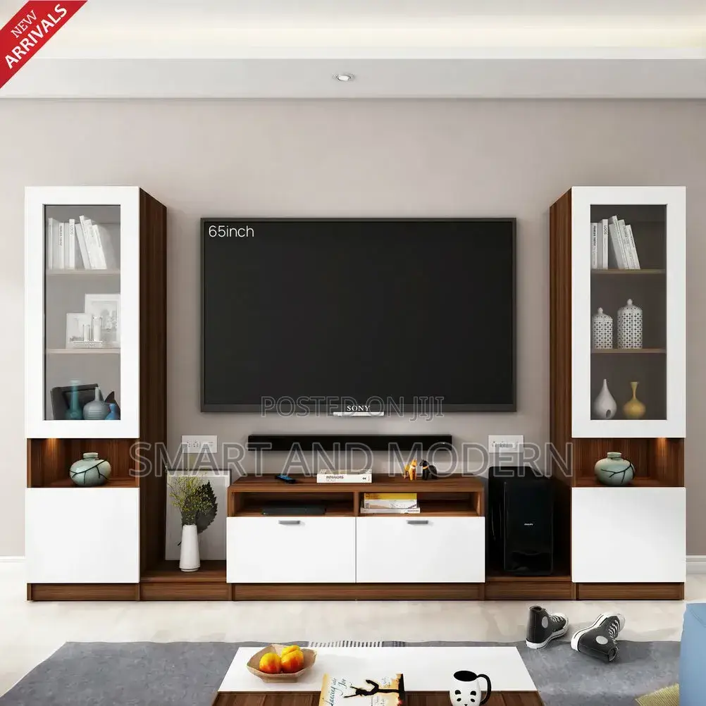 Fira TV Unit | 65 Inch TV | Walnut/ and Frosty /WhiteTV Unit Wall/