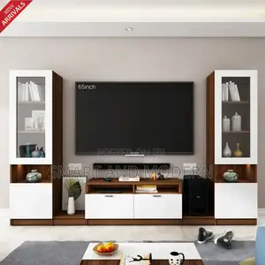 Fira TV Unit | 65 Inch TV | Walnut/ and Frosty /WhiteTV Unit Wall/