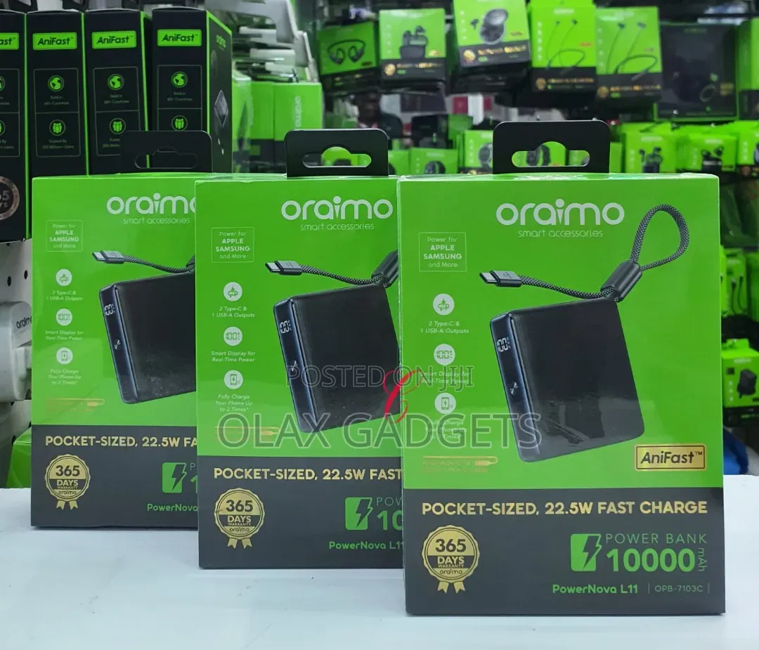 Oraimo PowerNova L11 10000mAh 22.5W Power Bank With Built-in C Cable