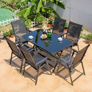 Modern Rectangular Outdoor Dining Set – Glass Table With 6 Chairs.