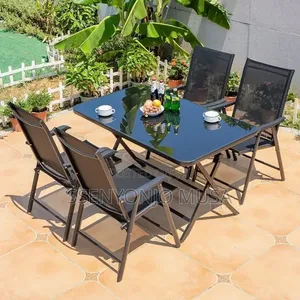 Modern Rectangular Outdoor Dining Set – Glass Table With 6 Chairs.
