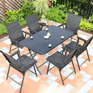 Modern Rectangular Outdoor Dining Set – Glass Table With 6 Chairs.