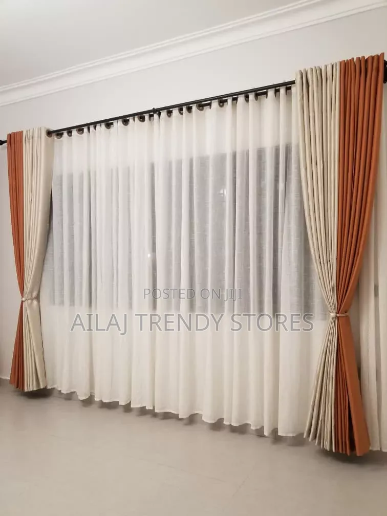Orange and Cream Curtain Design Per Metre
