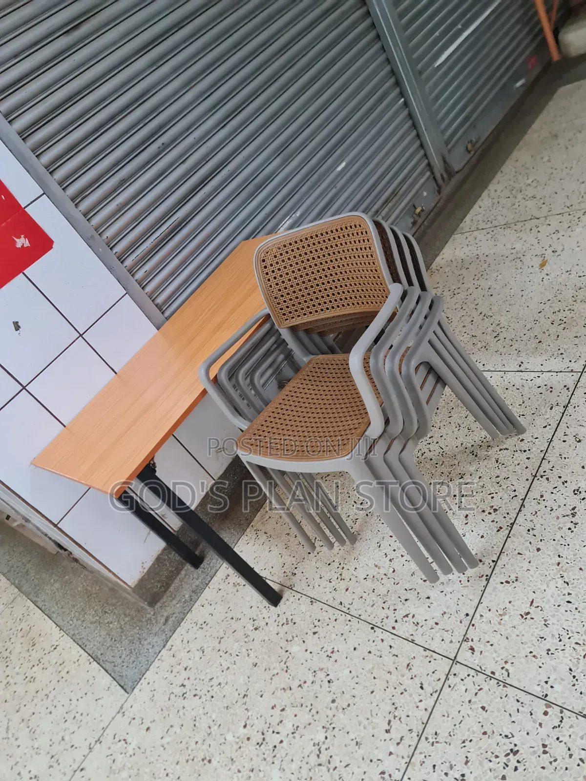 Pecan Steel Legged Wooden Foldable Table and Chairs Comb