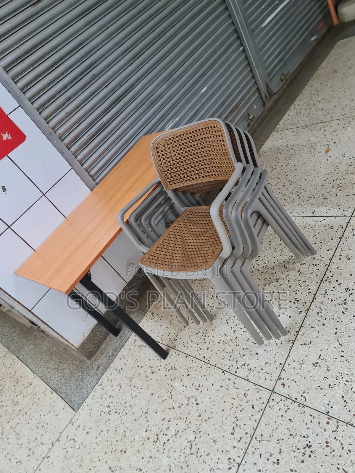 Pecan Steel Legged Wooden Foldable Table and Chairs Comb