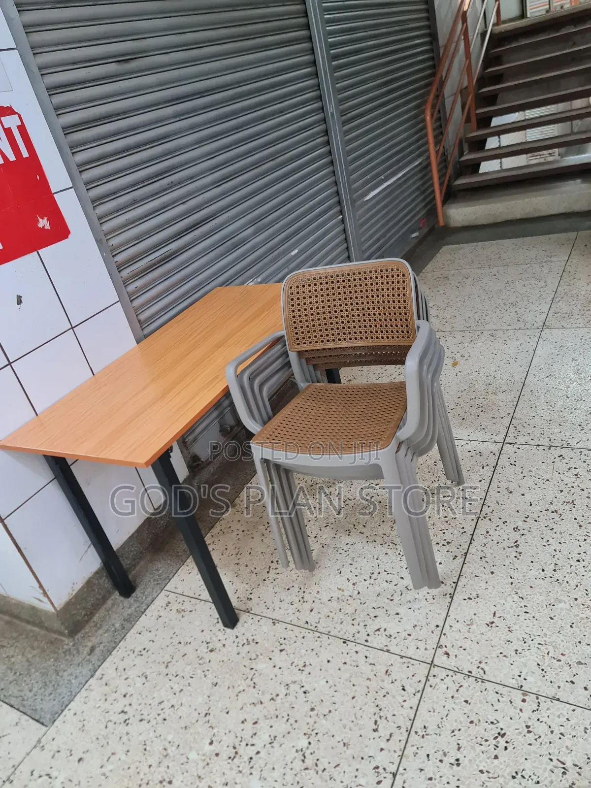 Pecan Steel Legged Wooden Foldable Table and Chairs Comb