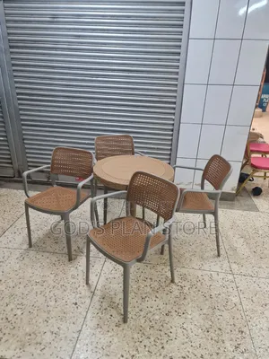 Pecan Plastic Dining Table and Chairs Plastic Table and Chairs 4people