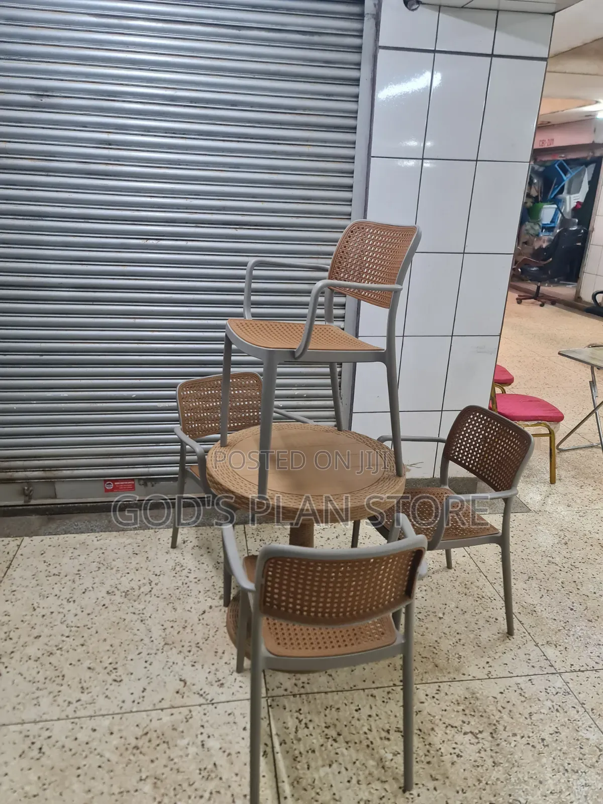Pecan Plastic Dining Table and Chairs Plastic Table and Chairs 4people
