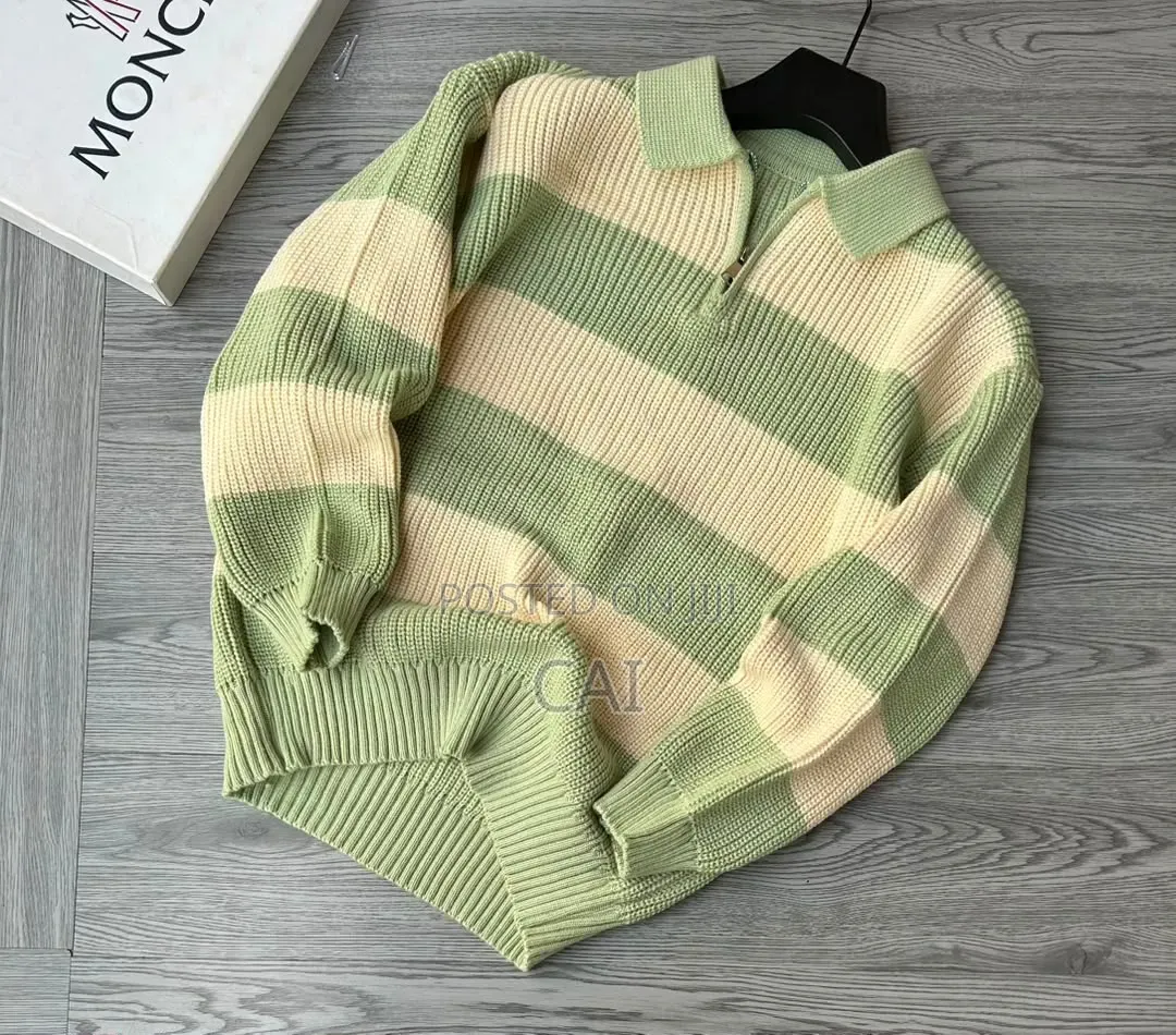 Striped Moncler Quarter Zip-Neck Knit Sweaters