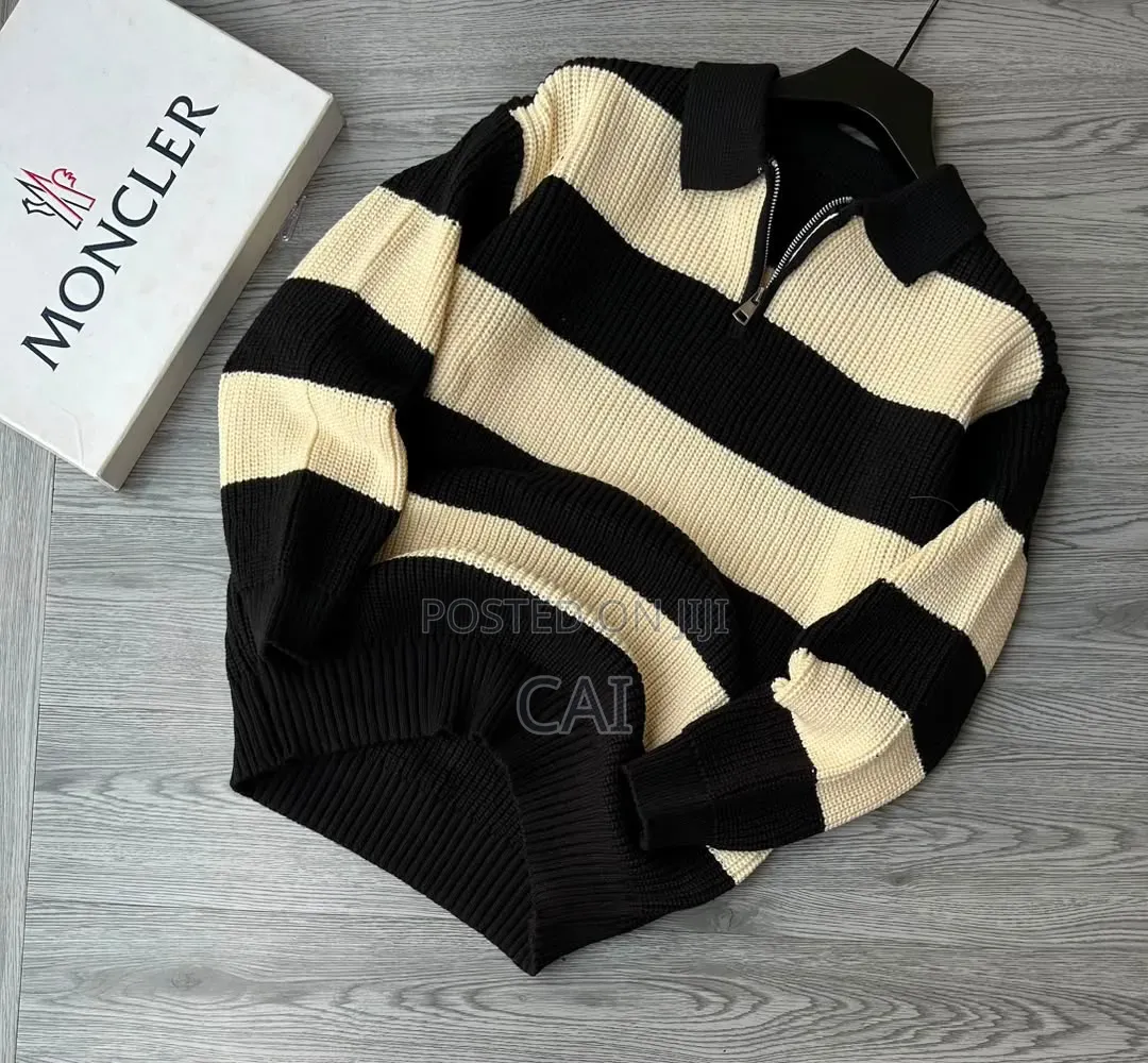 Striped Moncler Quarter Zip-Neck Knit Sweaters