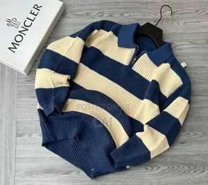 Striped Moncler Quarter Zip-Neck Knit Sweaters