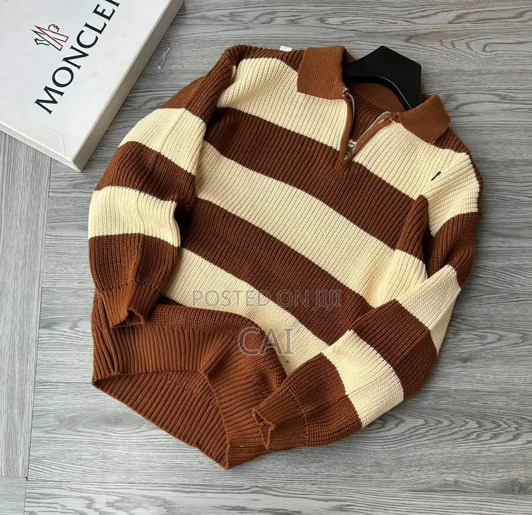 Striped Moncler Quarter Zip-Neck Knit Sweaters