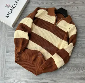 Striped Moncler Quarter Zip-Neck Knit Sweaters